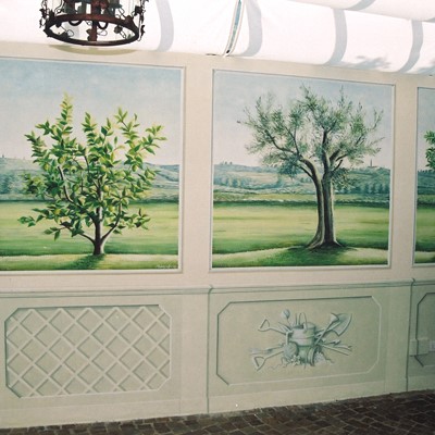 dipinto su parete in una veranda in giardino villa privataColognola ai Colli (VR)